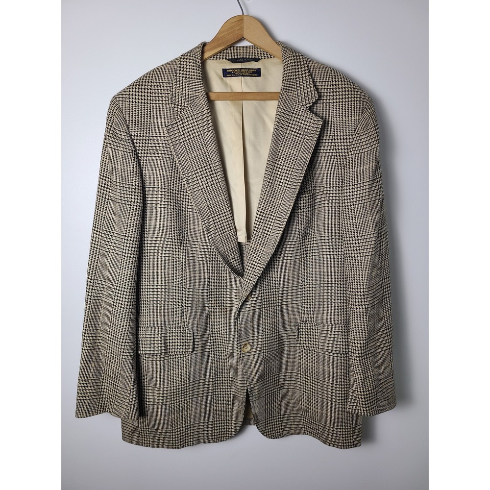 VTG USA Brooks Brothers Glen Plaid Blazer Mens 46 Houndstooth Sport Coat Wool